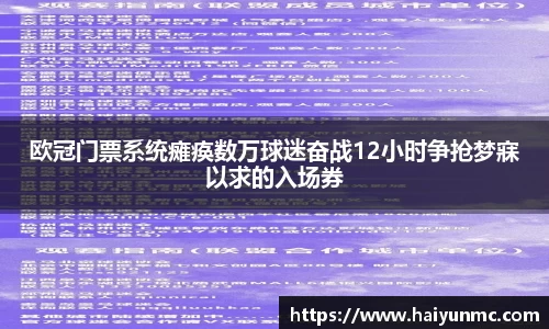 欧冠门票系统瘫痪数万球迷奋战12小时争抢梦寐以求的入场券