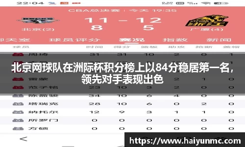 北京网球队在洲际杯积分榜上以84分稳居第一名，领先对手表现出色